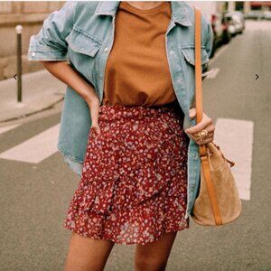 Sezane Carolina Skirt in Burgundy Flowers Size 10